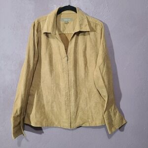 Croft‎ & Barrow Tan Paisley Print Full Zip Collared Jacket Coat Office Casual XL